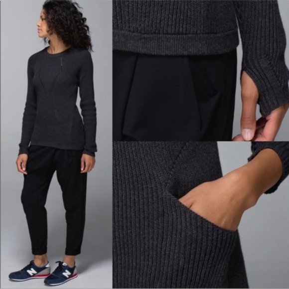 Lululemon The Better The Sweater Heathered Black Cotton Knit Pullover Sweater - Picture 2 of 15